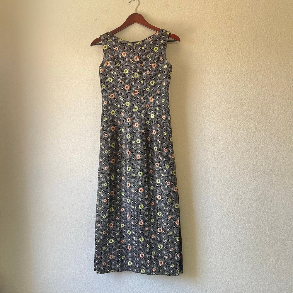 Vintage black eyelet lace floral embroidered midi dress size xs - Picture 4 of 8